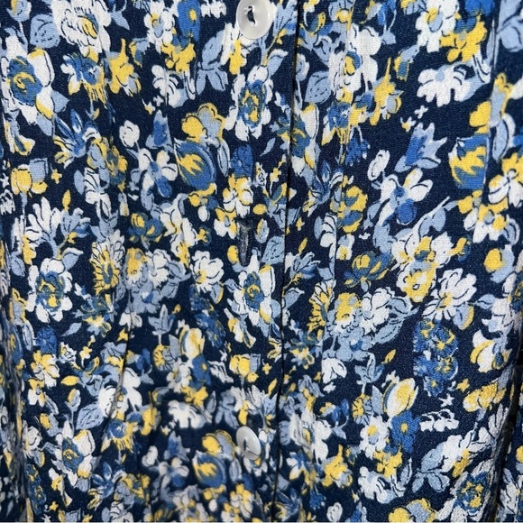 Vintage 90’sEsprit Navy Floral rayon button down Dress Sz small long modest - Picture 3 of 4